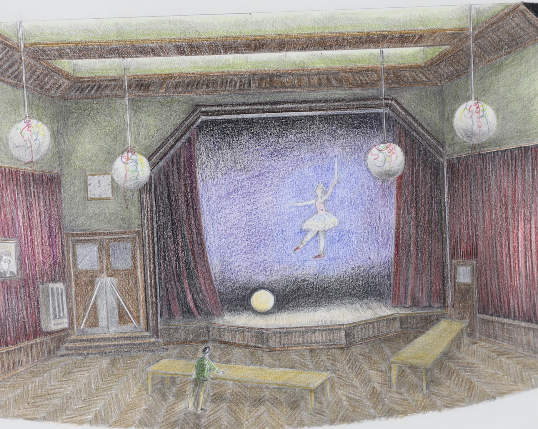 Tobias Hoheisel (1956-), coloured pencil, Design for the The Bartered Bride, Glyndebourne 2009, signed in pencil, overall 35 x 25cm, unframed